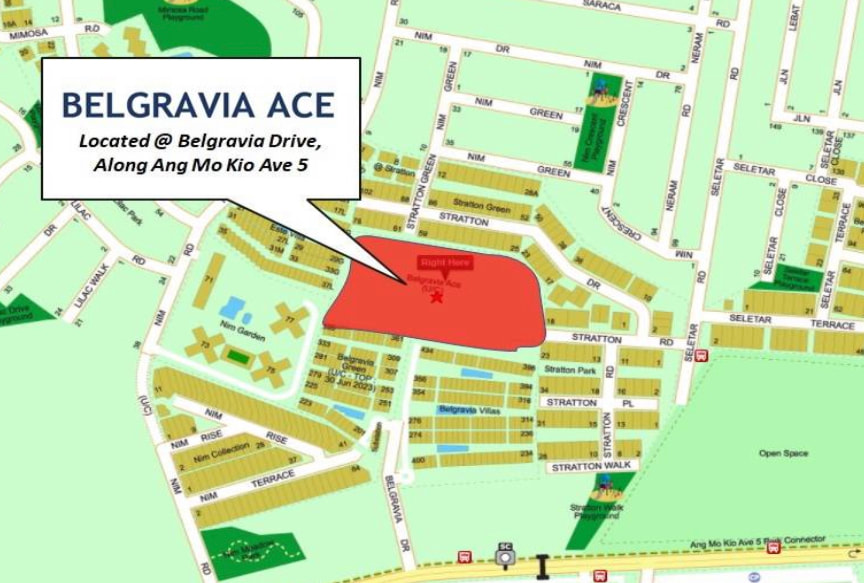 Map showing Belgravia Ace at Belgravia Drive off Ang Mo Kio Avenue 5